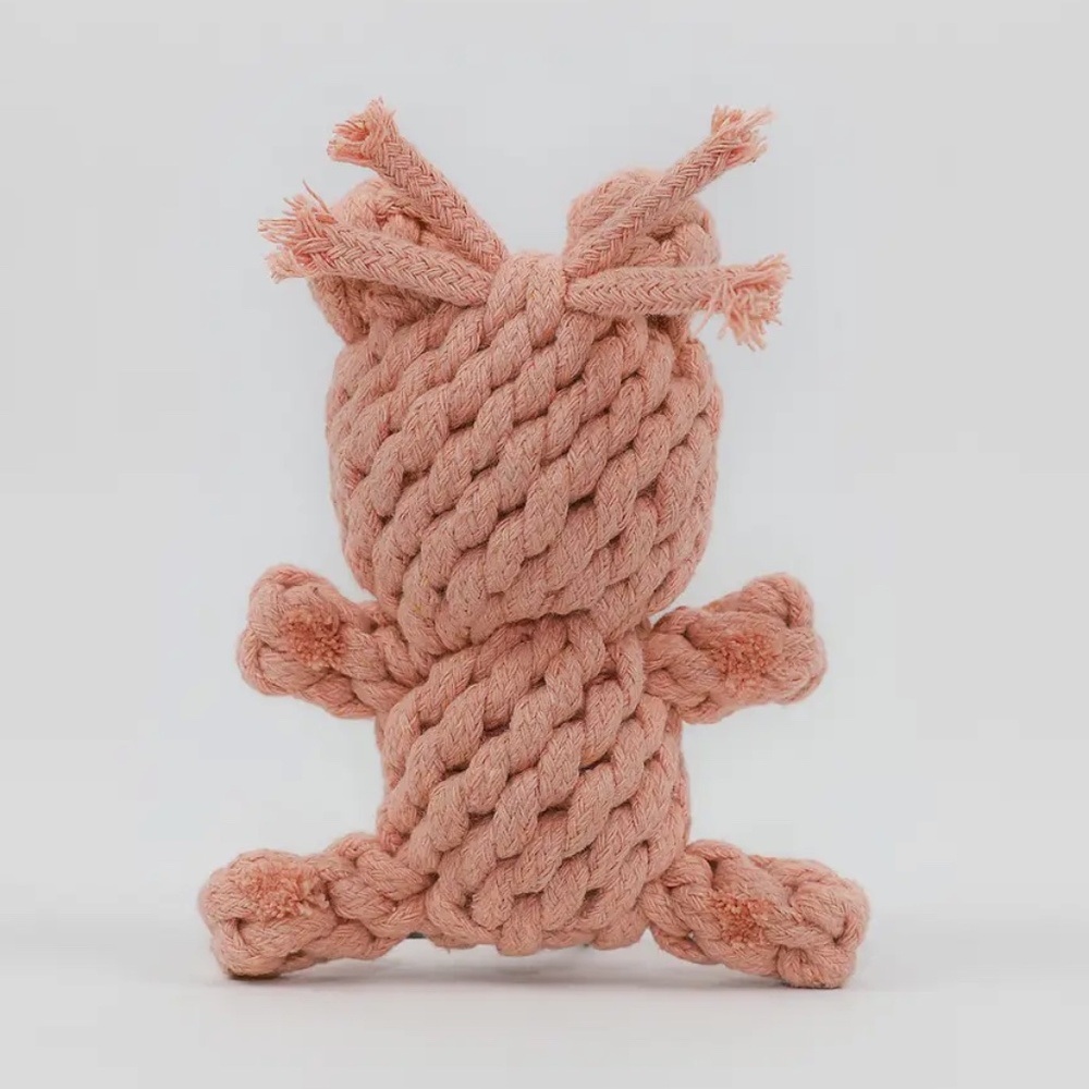 Eco Friendly Macrame Bear Rope Toy Blush Pink